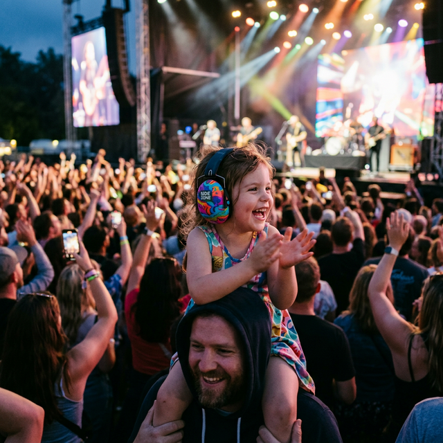 Niño disfrutando del concierto con cascos