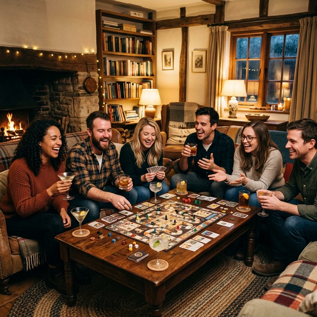 Juegos de mesa con amigos en el salón