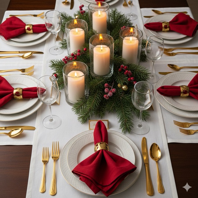 Mesa navideña con velas
