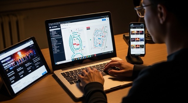 Persona preparada con varios dispositivos para comprar entradas